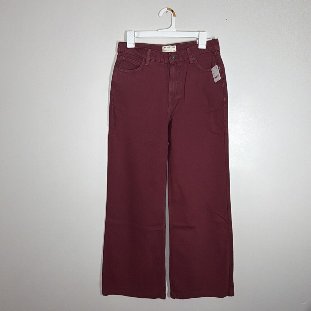 Free People Stride High Wide Leg Jeans Womens 26 Syrah Red Relaxed High Rise